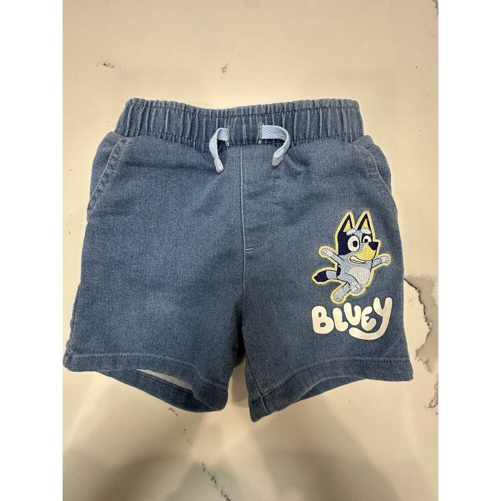 Bluey Pull-On Blue Shorts 3T Elastic Waist Drawstring Jean